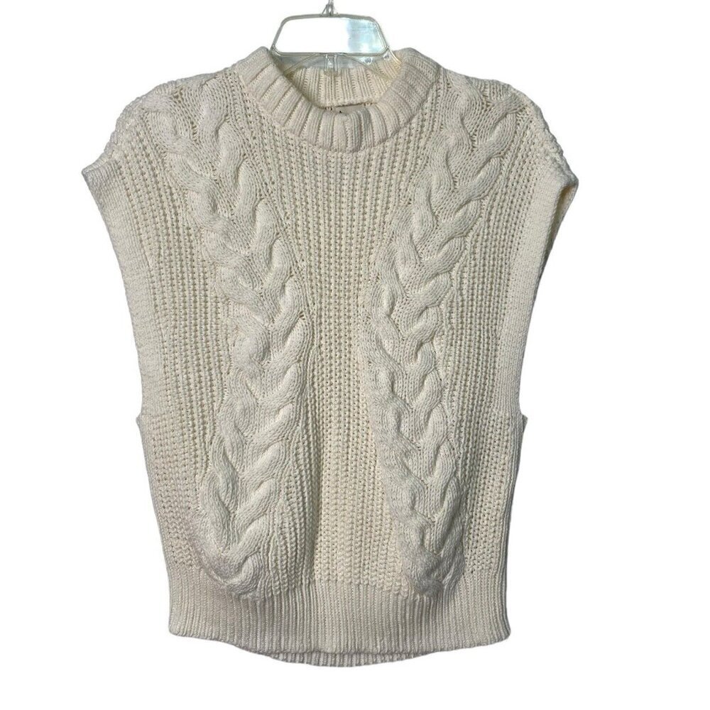 a new day Sleeveless Pullover Sweater Women's Size Medium Ivory Cream Cable Knit